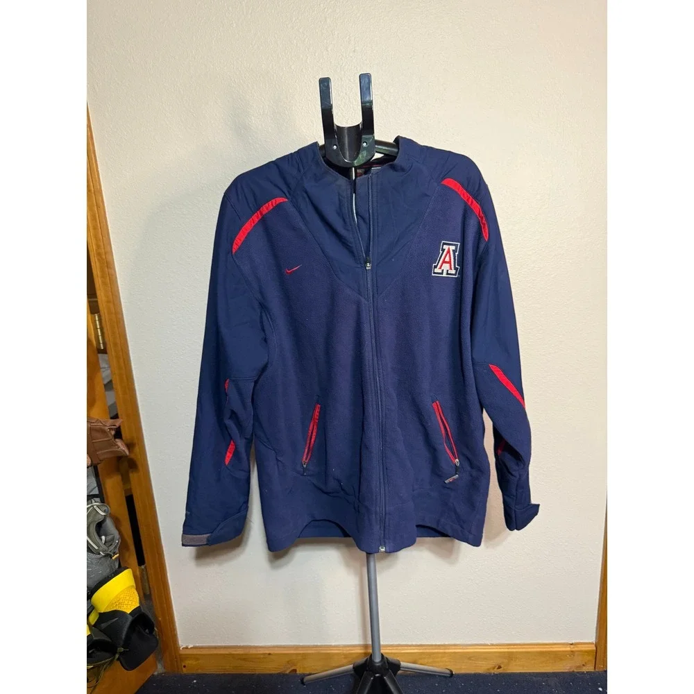 Nike Team Arizona Wildcats Full Zip Fleece Jacket Navy Blue Red‎ Mens XL Therma